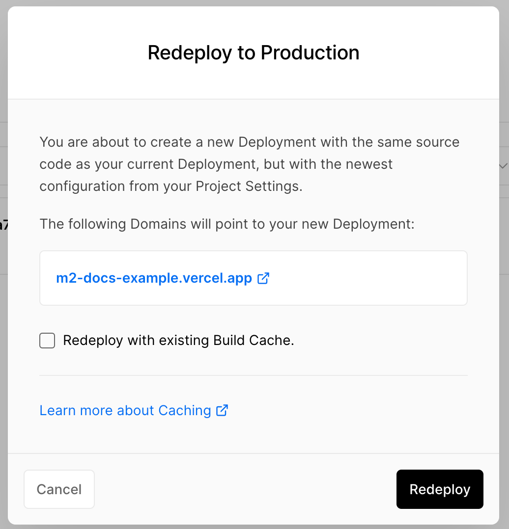 Vercel Redeploy Dialog