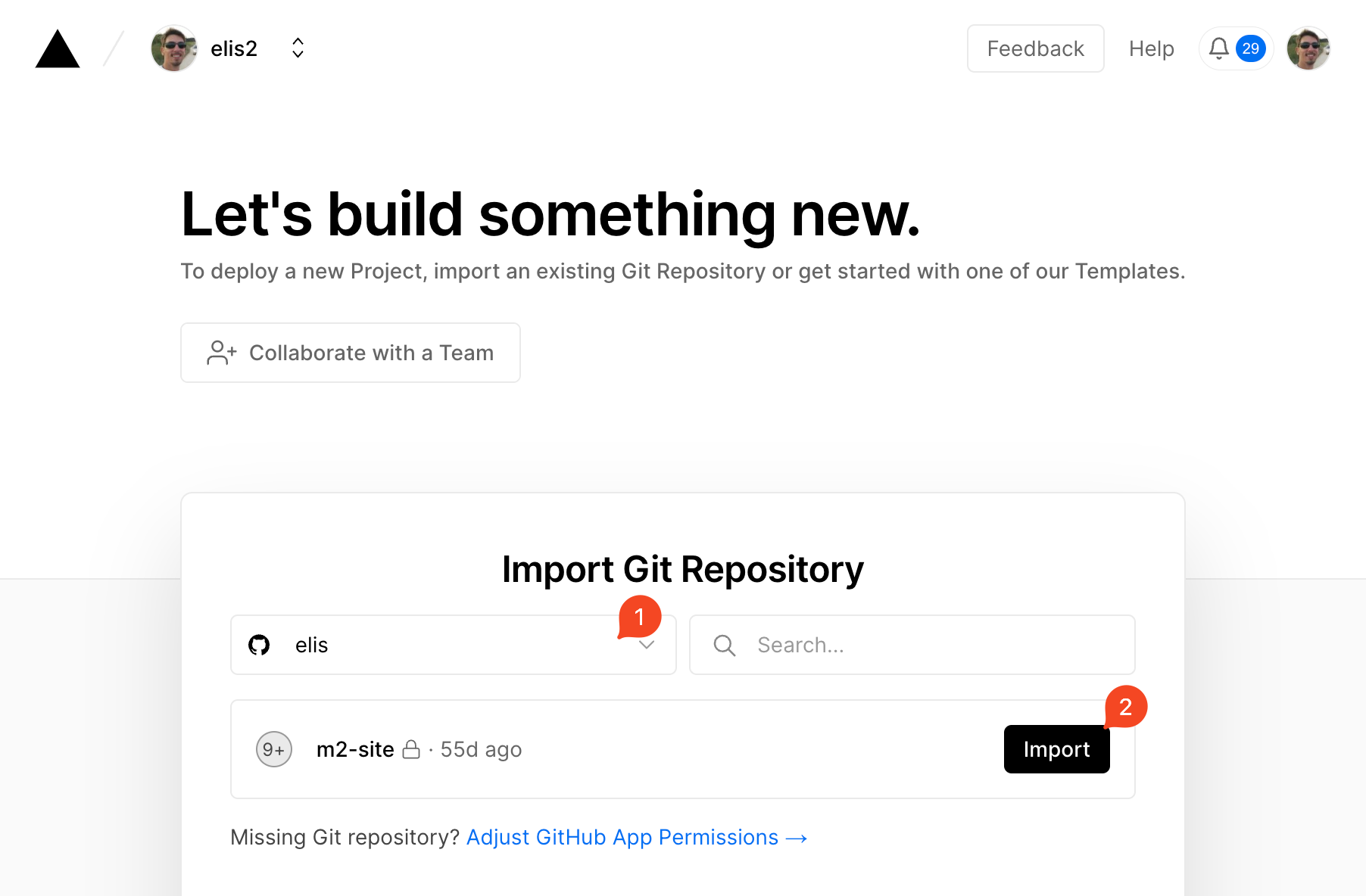Vercel Select Github Repo